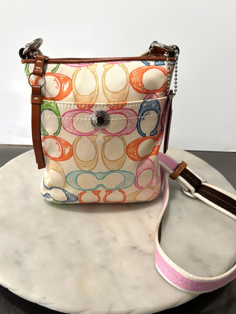 COACH Signature Multicolor Rainbow Monogram Leather Trim CROSSBODY Y2K Bag